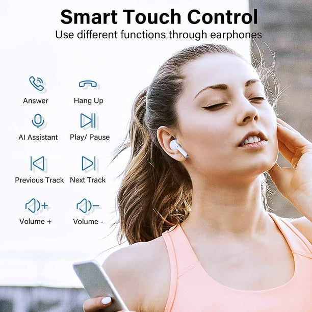  Auriculares inalámbricos Bluetooth de 60 horas de reproducción  con pantalla LED de alimentación, estuche de carga, auriculares  intrauditivos con micrófono para teléfono celular Android, videojuegos, :  Electrónica