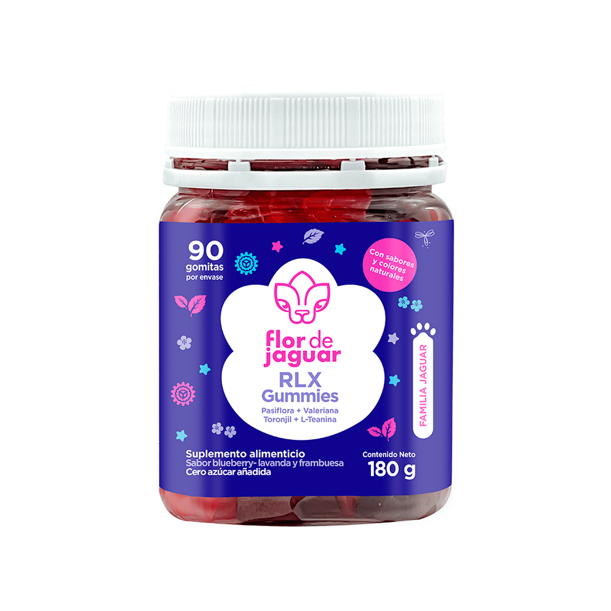 Rlx gummies 180g i deliciosas gomitas veganas sabor blueberry-Lavanda y frambuesa flor de jaguar gomitas con probióticos + vitaminas y minerales