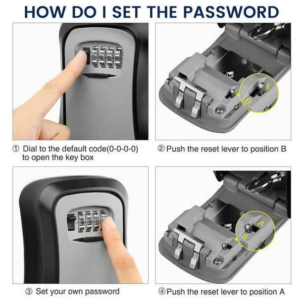 Caja de cerradura para llaves, combinación de 4 dígitos, caja de seguridad  portátil montada en la pared para el hogar, pisos, llaves de repuesto de