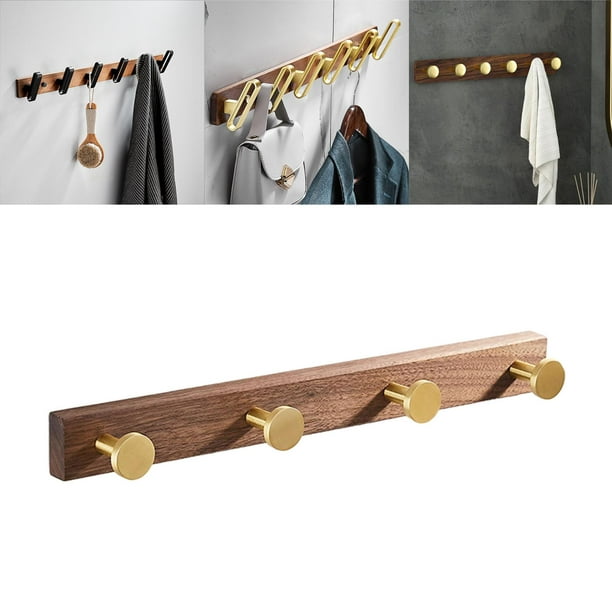 Perchero de madera montado en la pared, estante de bambú sólido con 5  ganchos, estante de almacenamiento superior para pasillo, baño y sala de  estar