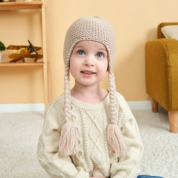 Gorro de punto de piel para bebé, orejeras ajustables trenzas y gorro cálido niños de lana (caqui) Sencillez | Bodega Aurrera en línea