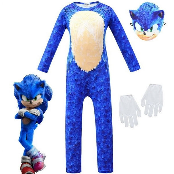 Ropa de disfraz de cosplay de Sonic The Hedgehog para niños, niños y niñas  - 10-14 años = EU 140-164 Mono + máscara + guantes 6-7 años = EU 116-122  oso de fresa Electrónica