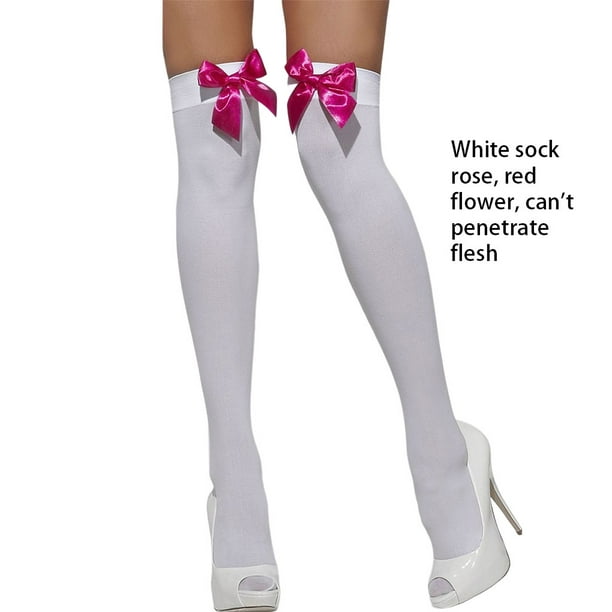 1 par de medias blancas para mujer, medias por encima de la rodilla, medias  blancas hasta el muslo, medias hasta la rodilla, medias de algodón con