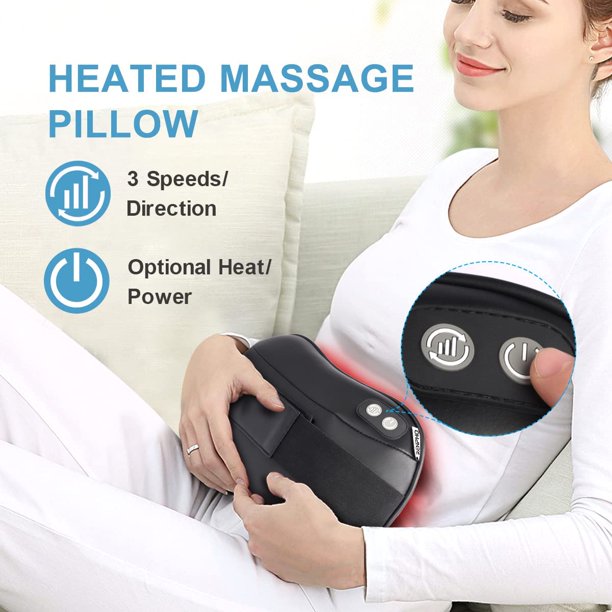 Cojín Masajeador Espalda y Cuello Shiatsu, Almohada de Masaje con Calor