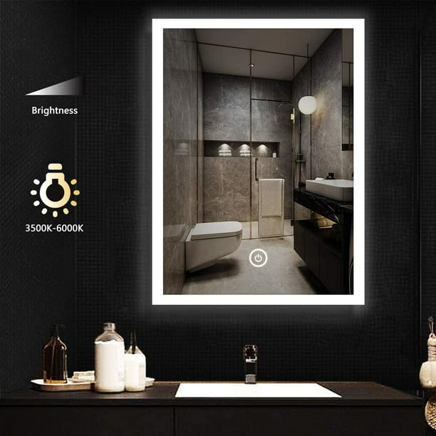 Espejo de baño con Bluetooth iluminado de 23.7 x 31.5 pulgadas, espejo de  pared LED con temperatura de 3 colores regulables, antivaho y sin marco