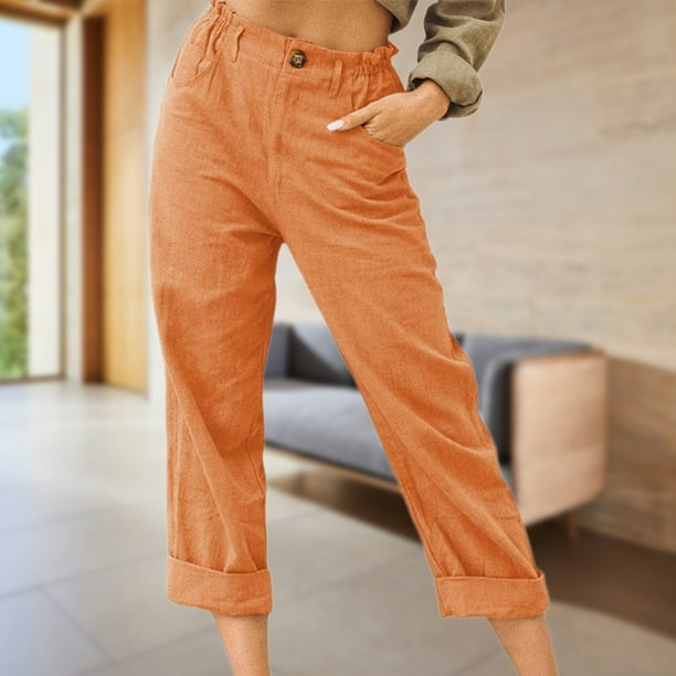 Pantalones Casuales Pantalones casuales de mujer Pantalones de verano de  algodón transpirable Pantalones delgados (naranja XXXL) Kuymtek para Mujer