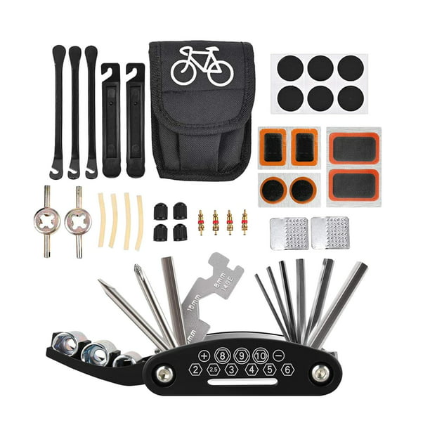 Kit de herramientas para bicicleta, kit de reparación de bicicleta con  bolsa para marco de bicicleta, mini bomba, multiherramienta, parches de  palanca