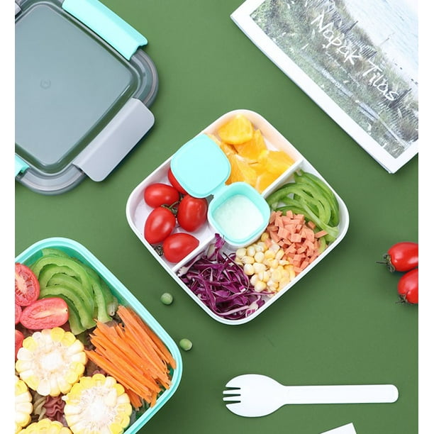 Leak-proof Box Salad Container - 3 Compartments, Dressing Container,  Microwave-safe