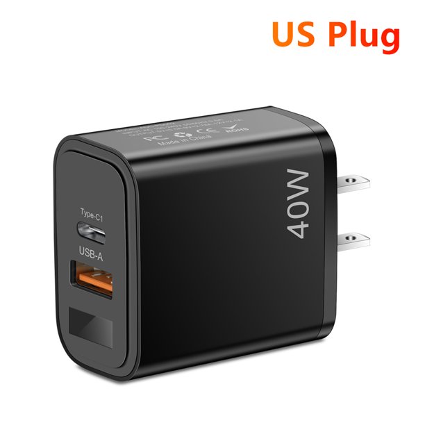 Cargador USB tipo C de 40W, carga rápida con enchufe europeo y