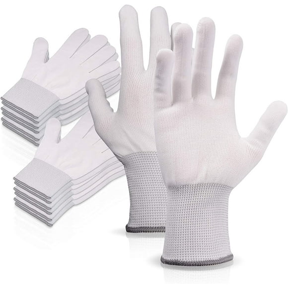 6 pares de guantes de trabajo de nailon blanco guantes de ajuste antideslizantes sin costuras cómo ormromra yq0333