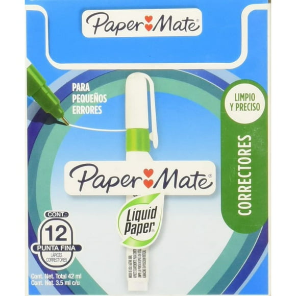 corrector líquido paper mate tipo pluma en tamaño pequeño 35 ml secado rápido 12pack paper mate unisex