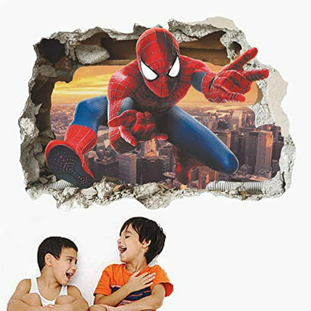 Pegatinas de pared de Spiderman, pegatinas con efecto 3D, decoración de  dormitorio, pegatina de pared adhesiva reposicionable gigante, pegatinas de  pared de Spiderman para niños JM