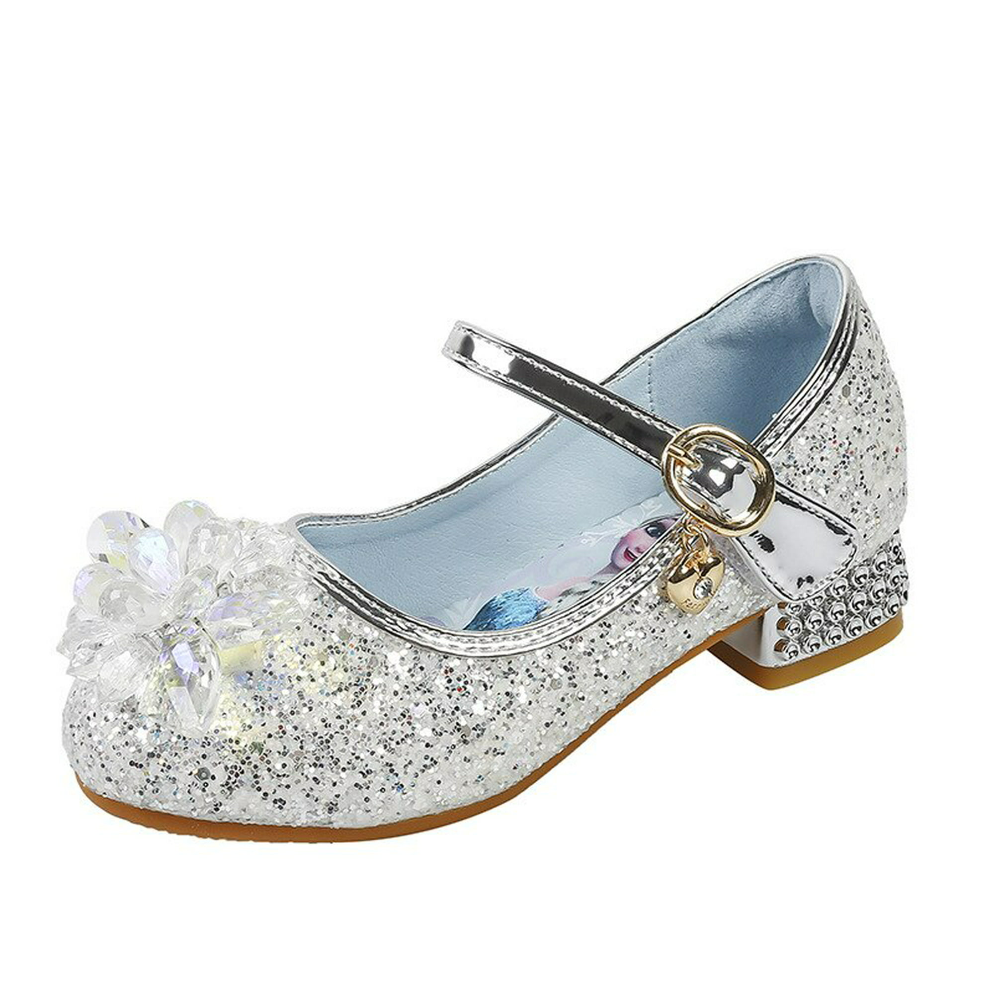 Disney niñas tacones altos primavera nuevos zapatos de cristal para niños  zapatos de cuero de baile niñas pequeñas frozen elsa solo shoes35-Insole