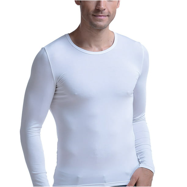 Ropa interior térmica fina delgada para hombre, ropa de otoño de cuello  redondo, camisa básica transpirable Pompotops oipoqjl7918
