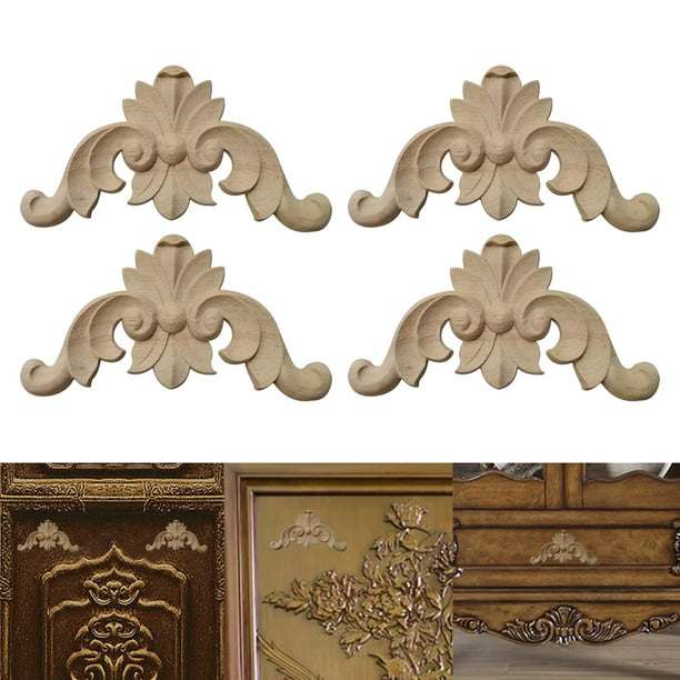 Moldura de madera decorativa para muebles: 4 piezas de apliques de madera  sin pintar, apliques de esquina de madera para puerta de gabinete de 3.1 x