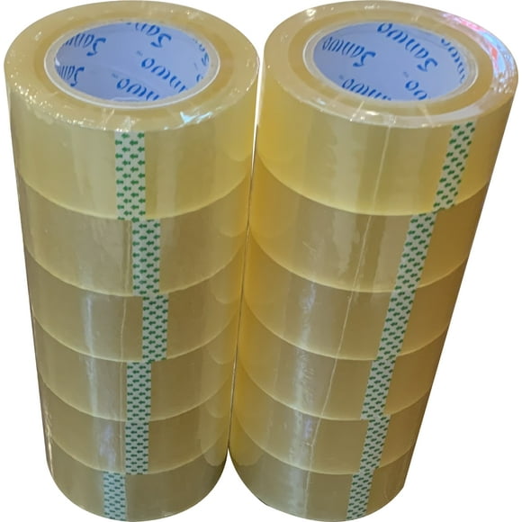 paquete con 12 cintas adhesivas de embalaje transparente marca sanwo de 48mmx150m sanwo transparente