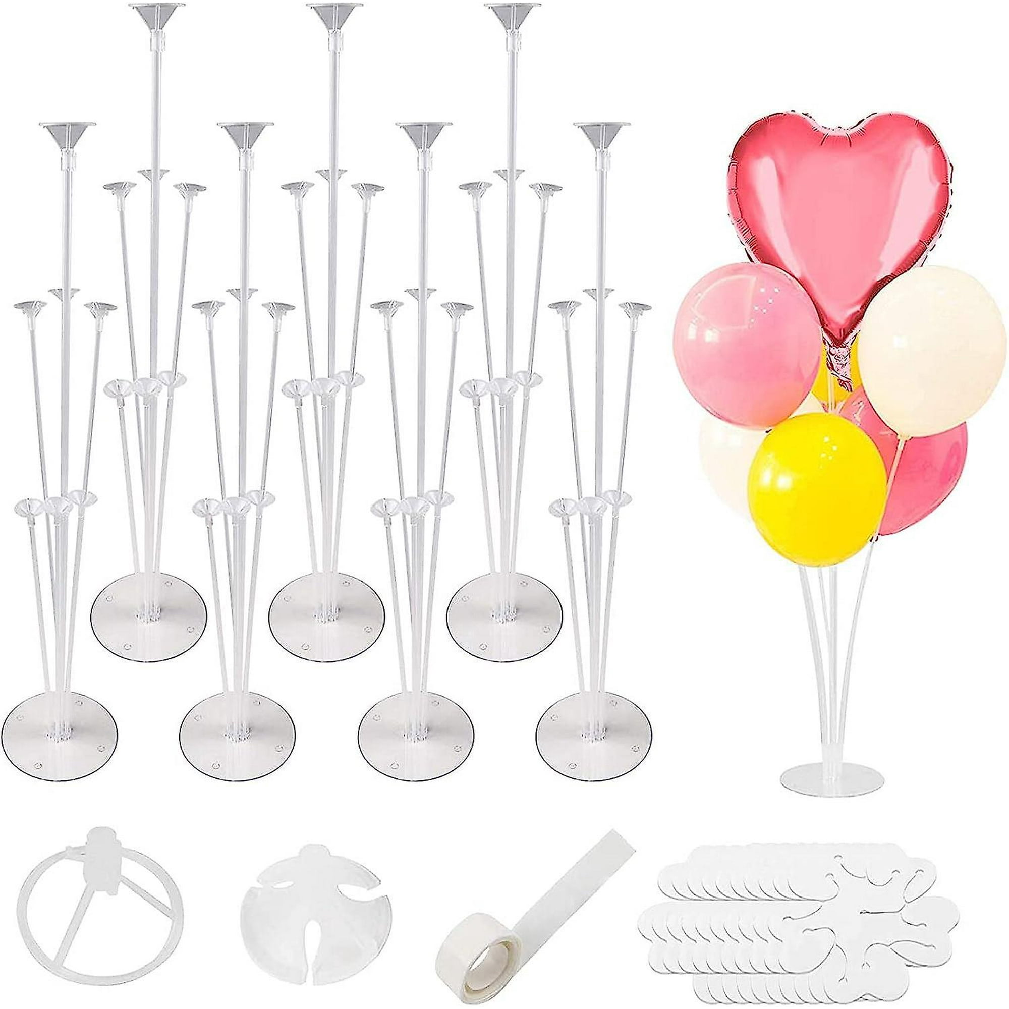 Kit de soporte para globos: 2 juegos de soporte transparente para  globos de escritorio con 7 palos para globos, 7 vasos para globos y 1 base de  globo para cumpleaños, fiesta