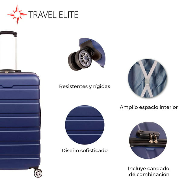 Travel Elite - Set 4 Maletas de Viaje, G (25 kg), M (20 kg), C (10 kg), Carry On (8kg), Varios Colores azul Travel Elite Bodega Aurrera en línea