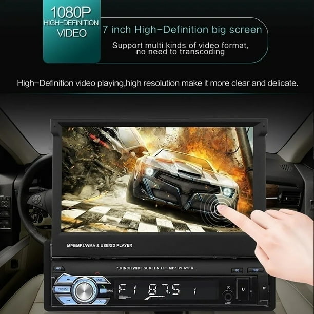 1DIN 7 HD retráctil pantalla táctil coche radio navegación GPS espejo  enlace coche estéreo Bluetooth AUX-in SD FM USB