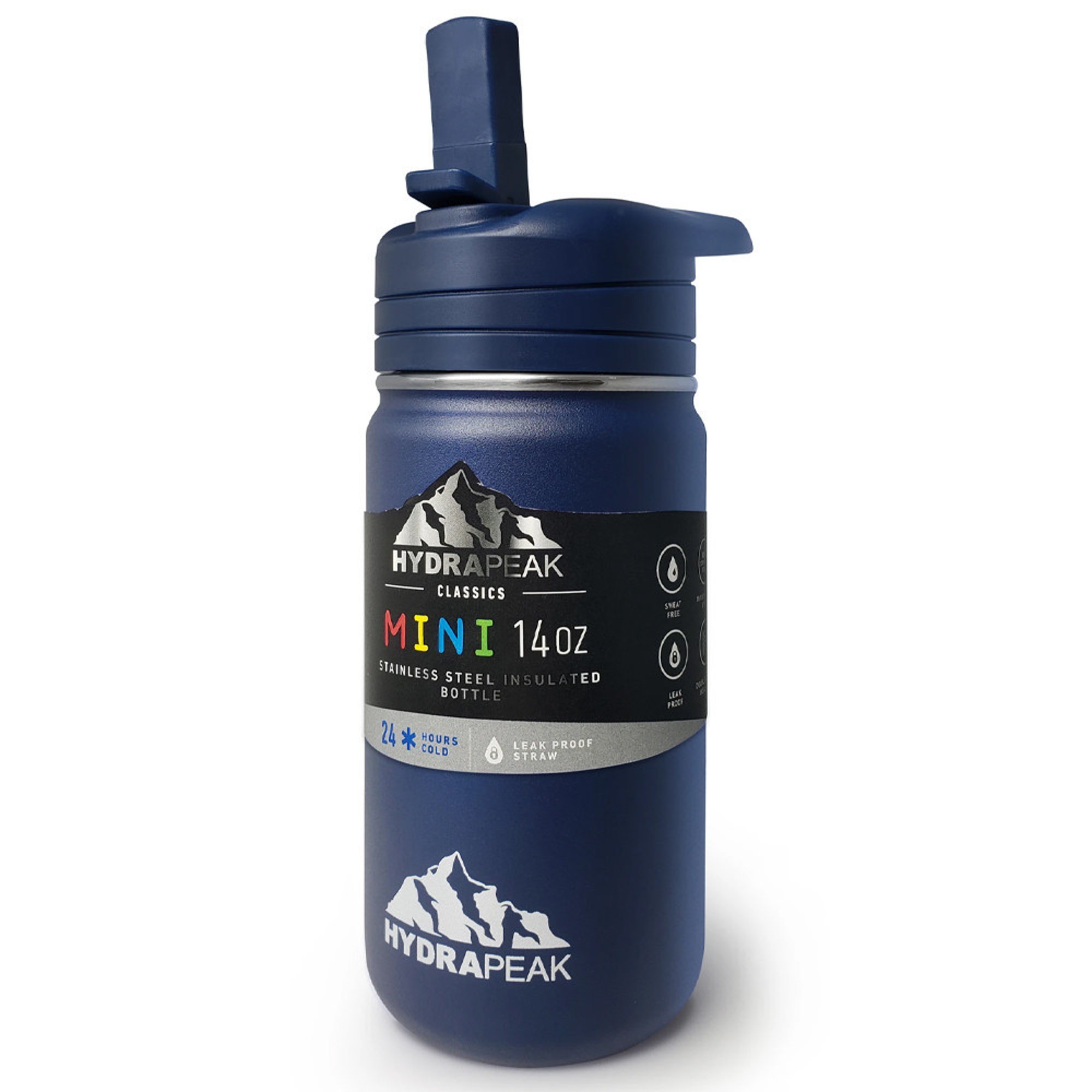 Hydrapeak Mini termo de agua para niños sin BPA con tapa de popote de 14  onzas, botella de agua de acero inoxidable aislada al vacío para niños y  niñas (azul marino) 