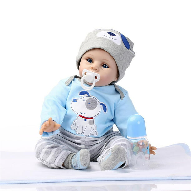Muñeca Reborn de 55 cm con ropa y accesorios azules, muñeca de y , para  colección de juegos de cumpleaños, clases de br perfke Muñeco Reborn Niño  22 Pulgadas