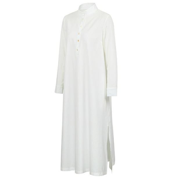Vestido largo casual de manga larga con mangas largas para mujer MABOTO  Blanco/L