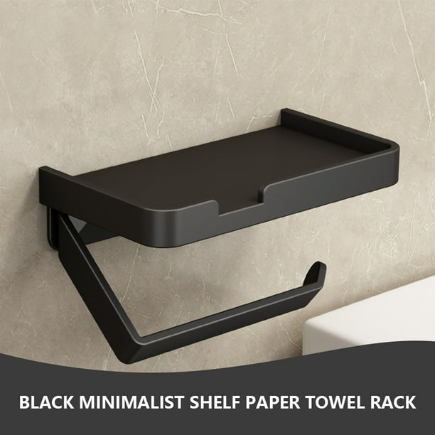 Portarrollos de papel higiénico montado en la pared sin taladro para baño  (negro) Ehuebsd