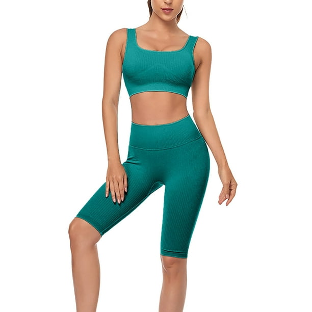 Gibobby Conjunto de yoga para mujer Conjunto de ropa de yoga Moda Sexy  Correr al libre Desnudo Ropa deportiva Ropa deportiva de secado rápido  ajustada(Verde,M)