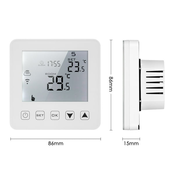 Termóstato de calefacción de caldera, pantalla meteorológica,  termostato montado en la pared IP20 5A Control preciso de temperatura ABS  de ingeniería de plástico para el hogar : Herramientas y Mejoras del