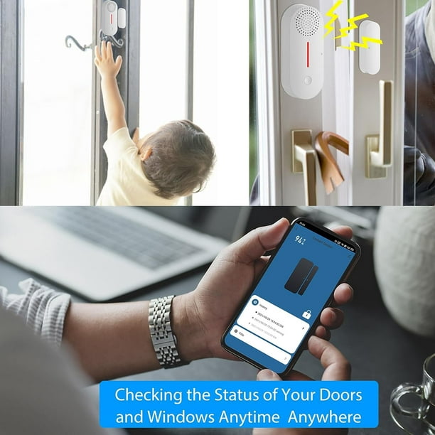 Alarma para apertura de puertas, alarmas de ventanas y puertas para el  hogar, dispositivos inteligentes Tuya Timbres de puerta cuando se abre la puerta  para el hogar (paquete de 2)