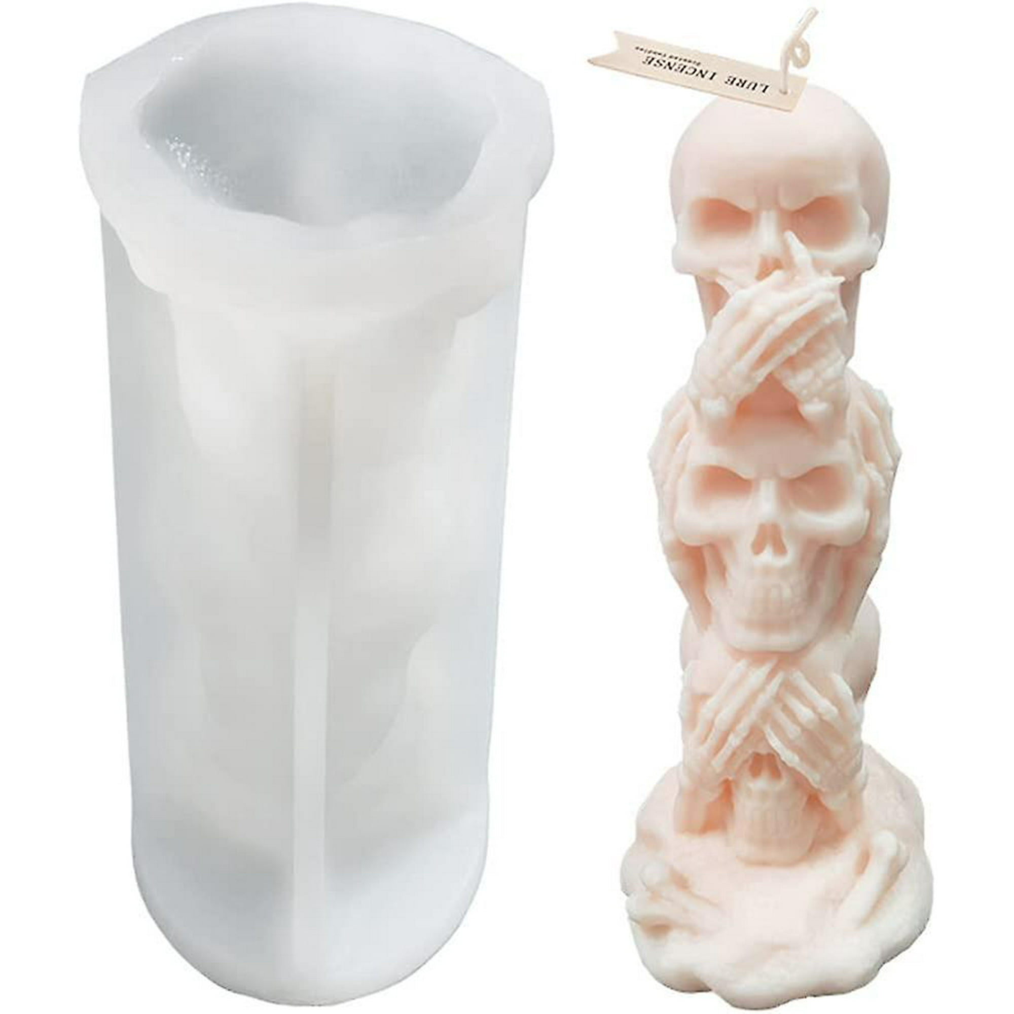 Molde de vela de silicona con forma de calavera 3D de Halloween, diseño de  fantasma de rosas y murciélagos, moldes de resina hechos a mano para hacer