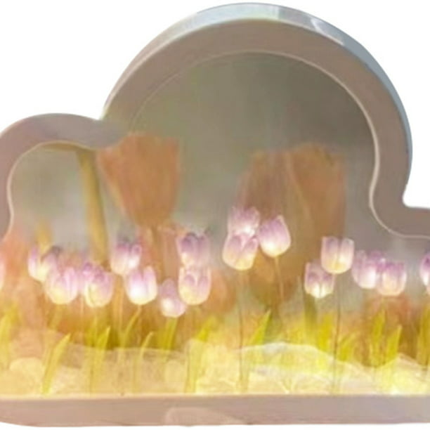 Espejo de nube hecho a mano Lámpara de tulipanes Ornamento Espejo Tulipanes  Flor Luz Decoración para el hogar Likrtyny Azul