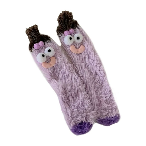 1 par de calcetines de pantorrilla con dibujos animados, divertidos  calcetines borrosos para niñas, mujeres, adultos y niños Ygjytge mano  amarilla y morada