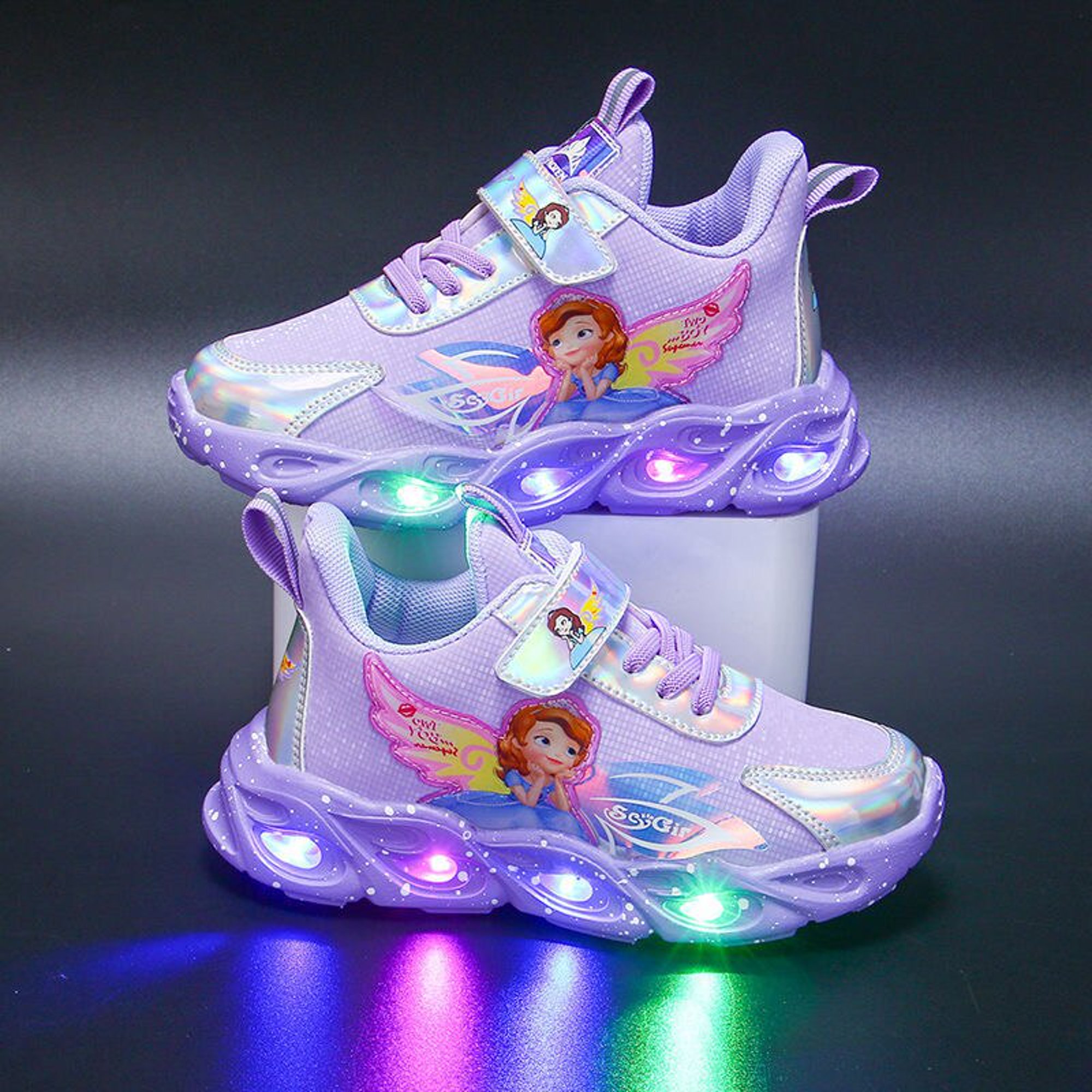 Moda princesa Elsa niñas zapatos niños moda dibujos animados niños zapatos  Snow Queen Casual niños zapatos niña zapatillas tamaño 26-3535 Gao Jinjia  LED