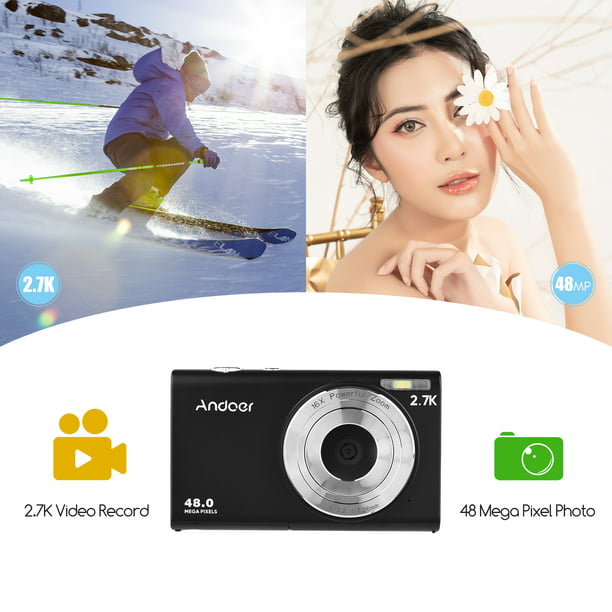Cámara digital de 2.7K Videocámara compacta 48MP Enfoque automático  Pantalla IPS de 2.88 pulgadas Zoom 16X Anti-vibración Cara Detact Captura  de sonrisa Luz de relleno LED incorporada con bolsa de tra Andoer