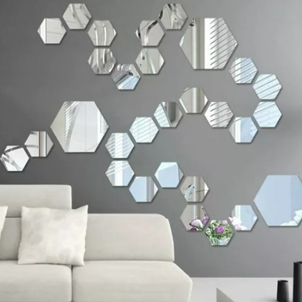 24 Uds pegatinas de pared de espejo hexagonal calcomanías de pared  extraíbles acrílico decorativo yeacher Calcomanías de pared de espejo