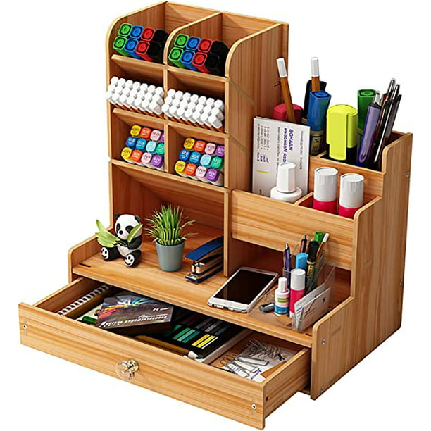 Organizador de escritorio de madera para bricolaje, gran capacidad
