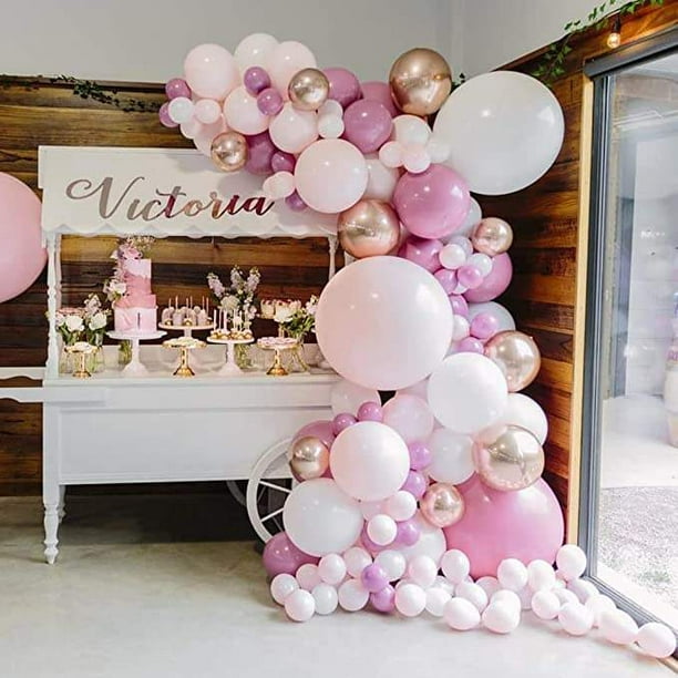 Arco de globo rosa, kit de guirnalda de globos rosa y blanco, 98 piezas de  metal rosa albaricoque, globos dorados, decoraciones de fiesta de  cumpleaños con guirnalda