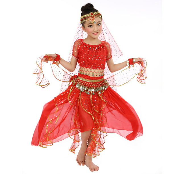 Ropa de danza del vientre para mujer, traje de danza del vientre de la  India, ropa de baile roja para niñas, ropa india de moda para adultos