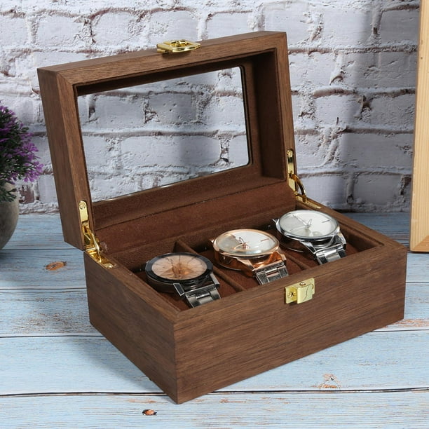 KAMIER Caja organizadora de relojes con 10 ranuras para hombres,  organizador de caja de reloj de madera de dos niveles para hombres con  soporte para