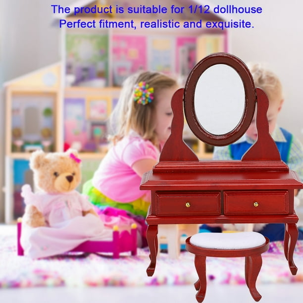 Mini muebles para decoración de casa de muñecas, tocador de estilo europeo,  modelo de tocador de madera, Color Redwood, 1:12