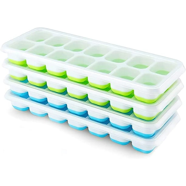 JM Bandejas de silicona para cubitos de hielo con tapa, ahorran espacio y  apilables, certificadas LFGB y sin BPA, bandejas cuadradas fáciles de  quitar, azul/verde, paquete de 4 JM