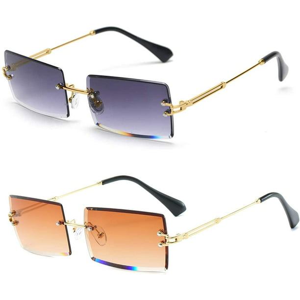 Gafas de sol rectangulares sin montura para mujer/hombre, gafas con montura  de Metal ultraligeras, gafas cuadradas UV400 a la moda, Unisex Zhivalor