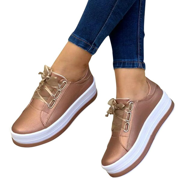 Zapatos de moda para mujer, punta redonda, tacones gruesos, con cordones,  informales, ligeros, primavera, zapatillas informales Wmkox8yii