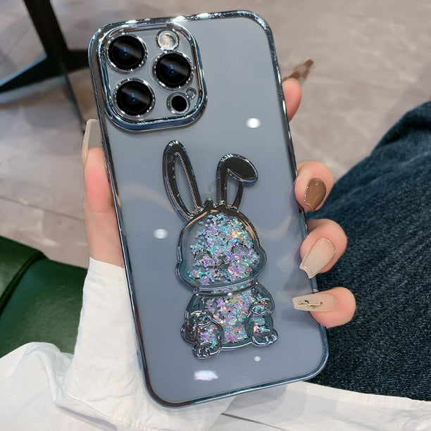 Funda con purpurina y conejo para iPhone 14 Pro Max 13 12 11 X Xr Xs 8 7  Plus, película protectora transparente para cámara Fivean unisex