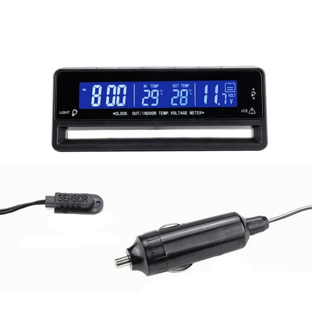 Reloj de temperatura del coche - Reloj de coche 12 V 3 en 1 termómetros  Voltímetro Medidor Reloj electrónico LED Pantalla Digital Pantalla LCD