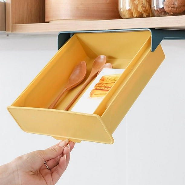 Billuyoard Cajón extraíble para debajo del gabinete para especias con cinta  autoadhesiva Organizadores de utensilios de cocina Azul amarillo L
