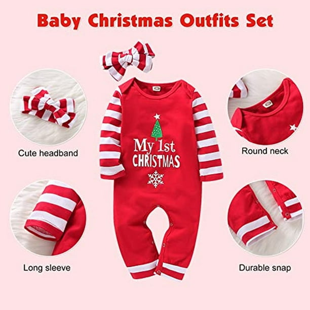 Conjuntos de ropa de Navidad para bebés recién nacidos, niñas y niños, mi  primer mameluco de Navidad, conjunto de ropa de Navidad para niños pequeños  Ormromra 221164-1