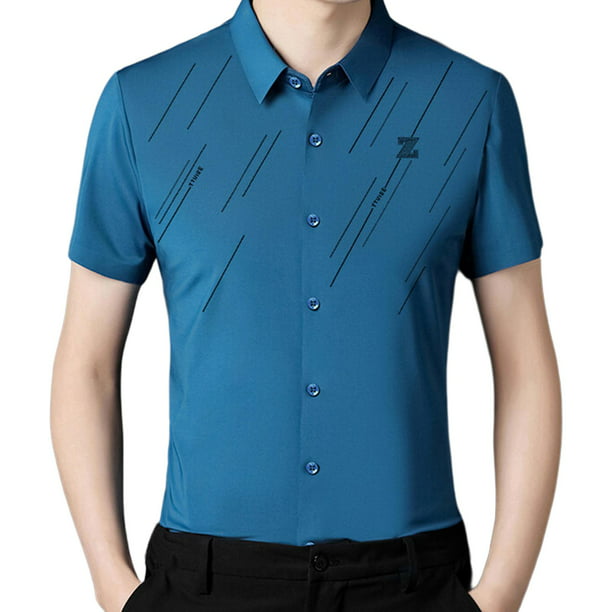  Camisa de manga corta para hombre, de verano, con bolsillos,  para hombre, informal, de jersey, Azul marino, S : Ropa, Zapatos y Joyería