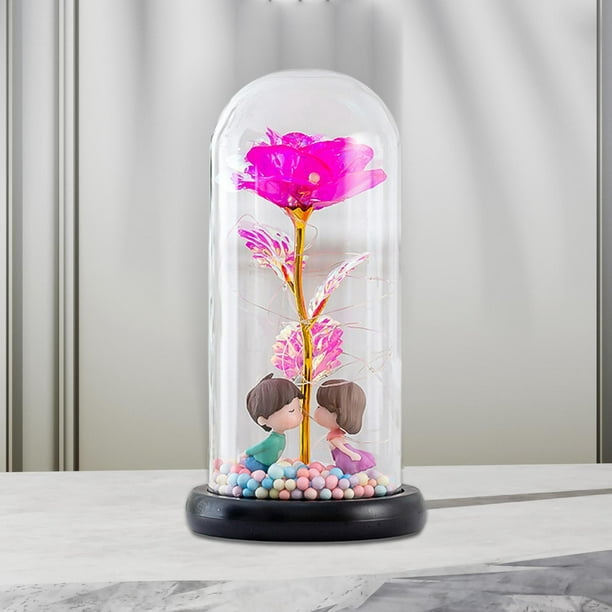 Lámpara de mesa de flores de rosas, lámpara LED de rosa artificial  regulable con florero de cristal en cubo, lámparas inalámbricas recargables  por